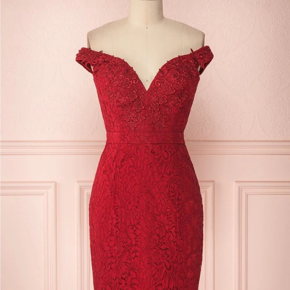 Red Lace Bustier Bodycon Dress